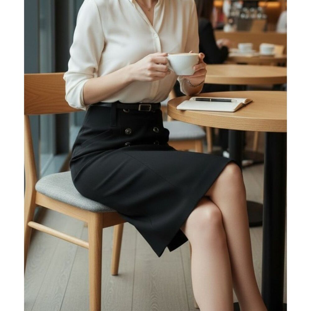 Ann Taylor Heavyweight Black Pencil Skirt Women's Size 8